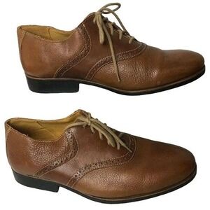 Sandro Plain Toe Leather Oxford Shoes Mens 8.5 D Cognac Brown 5 Eyelet Comfort